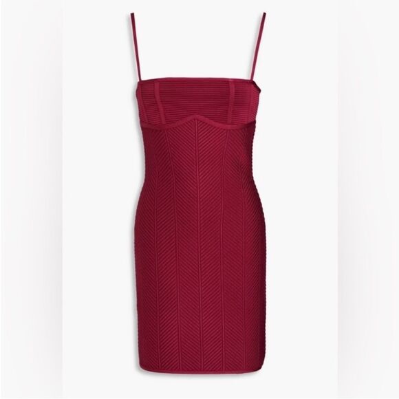 Herve Leger Red Bodycon Mini Dress Spaghetti Strap, XXS - Picture 3 of 13